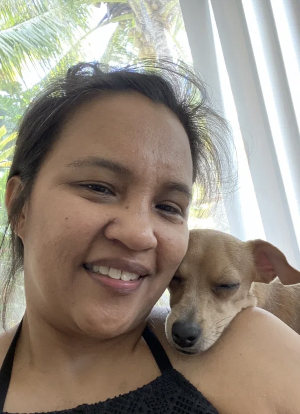 Sunny selfie with a small dog